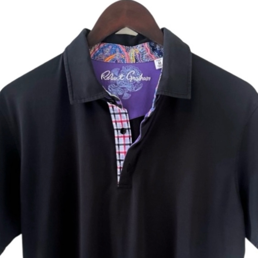 Robert Graham Black with Paisley and Plaid Accents Short Sleeve Polo Shirt - Picture 4 of 8